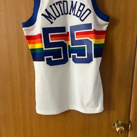 Denver Nuggets #55 Retro Hardwood Classics Jersey — White with Rainbow Stripe - Picture 3 of 3